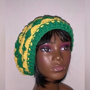 Crochet beautiful slouchy hat  handmade for adult Jamaica colors yellow green